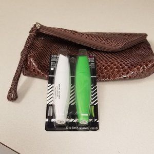 Bundle: faux snake skin makeup bag and Cover Girl mascara